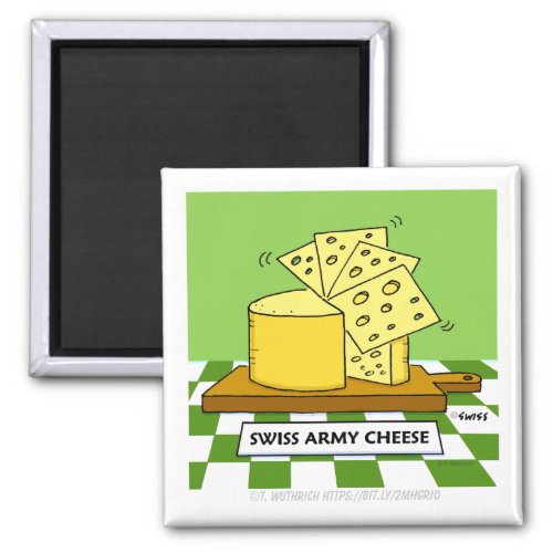 Funny Swiss Cheese Cartoon Art Army Knife Humor Magnet