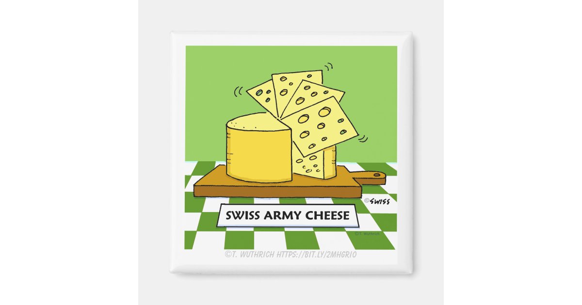 Funny Swiss Cheese Cartoon Art Army Knife Humor Magnet Zazzle Com
