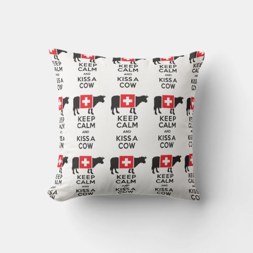 Funny Swiss Pillow _ Keep Calm and Kiss a Cow