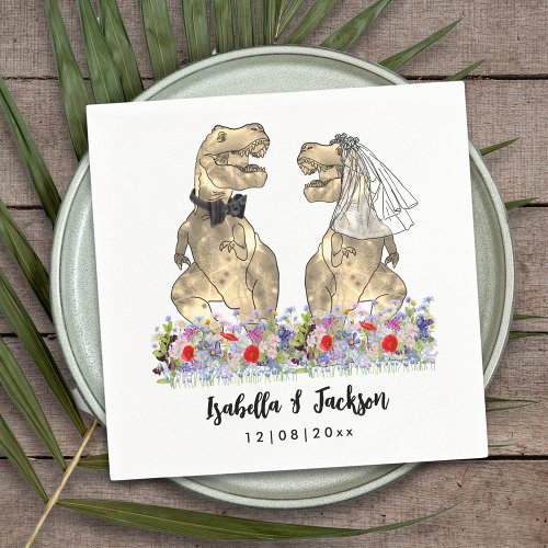 Funny T_Rex Bride and Groom Dinosaur Wedding  Napkins