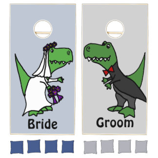 Funny T-Rex Bride and Groom Wedding Cornhole Set