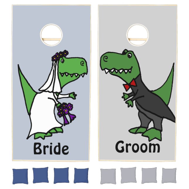Funny T-Rex Bride and Groom Wedding Cornhole Set (Set)