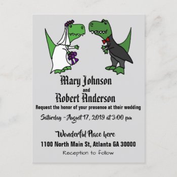 Funny T-rex Bride And Groom Wedding Invitation by AllSmilesWeddings at Zazzle