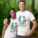 Funny T-Rex Bride & Groom Dinosaur Wedding T-Shirt<br><div class="desc">Delight your wedding guests with this fun colorful psychedelic dinosaur themed wedding t-shirt with a roarsome T-Rex bride and groom dinosaur. Easy to customize with the bride and grooms names and the wedding date. Fun prehistoric T-Rex bride and groom dino illustrations in blue green pink purple yellow and orange with...</div>