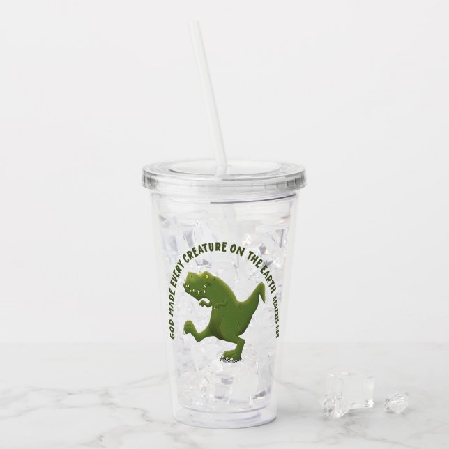 Funny T rex cartoon God made every creature Acrylic Tumbler (Front Ice)