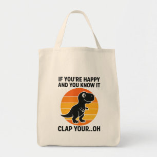 Funny T Rex Clap Your Oh Retro Dinosaur Joke Tote Bag