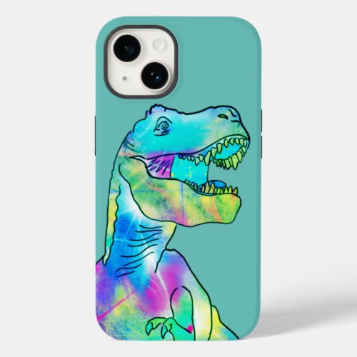 Funny T rex colorful dinosaur teal Case_Mate iPhone 14 Case