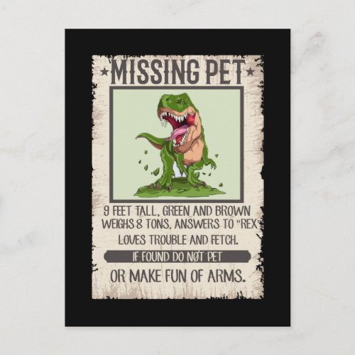 Funny T_Rex Dino Pet Dinosaur Joke Postcard