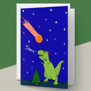 Funny T-rex Dinosaur Asteroid Folded Holiday Card by StinkPad at Zazzle