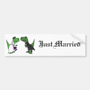 Funny T-rex Dinosaur Bride And Groom Wedding Art Bumper Sticker by inspirationrocks at Zazzle