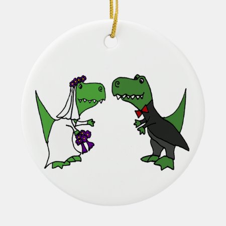 Funny T-rex Dinosaur Bride And Groom Wedding Art Ceramic Ornament