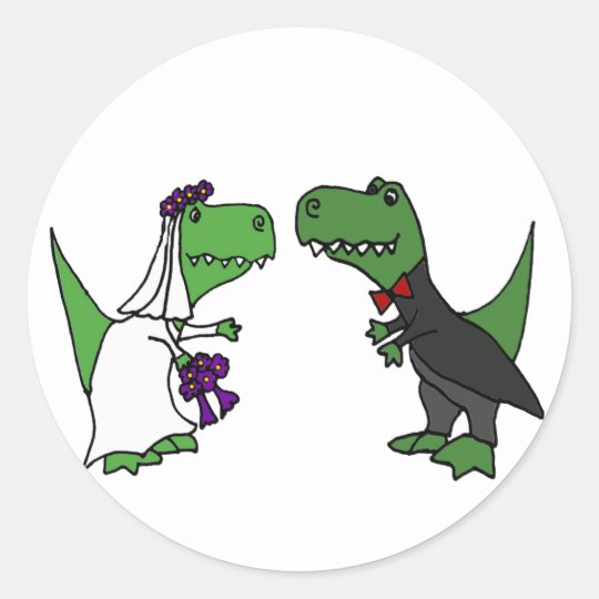 Funny T Rex Dinosaur Bride And Groom Wedding Art Classic Round Sticker Zazzle Com