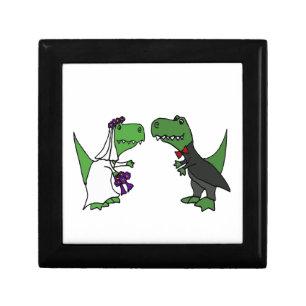 Funny T-rex Dinosaur Bride and Groom Wedding Art Keepsake Box