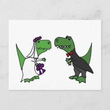 Funny T-rex Dinosaur Bride And Groom Wedding Art Postcard by inspirationrocks at Zazzle