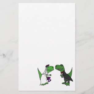Funny T-rex Dinosaur Bride and Groom Wedding Art Stationery