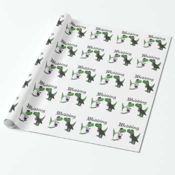 Funny T-rex Dinosaur Bride And Groom Wedding Art Wrapping Paper by inspirationrocks at Zazzle