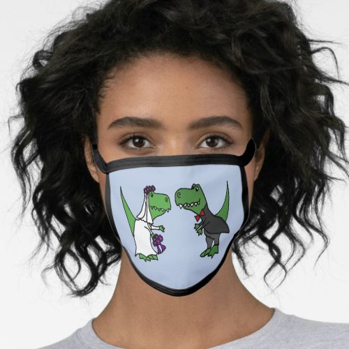 Funny T_rex Dinosaur Bride and Groom Wedding Face Mask