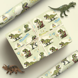 Funny T Rex Dinosaur Cartoon Boy Birthday Party Wrapping Paper