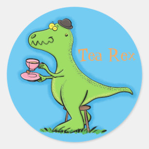 Funny T rex dinosaur cartoon Classic Round Sticker