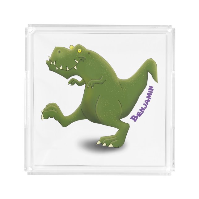 Funny T rex dinosaur cartoon humor Acrylic Tray (Front)