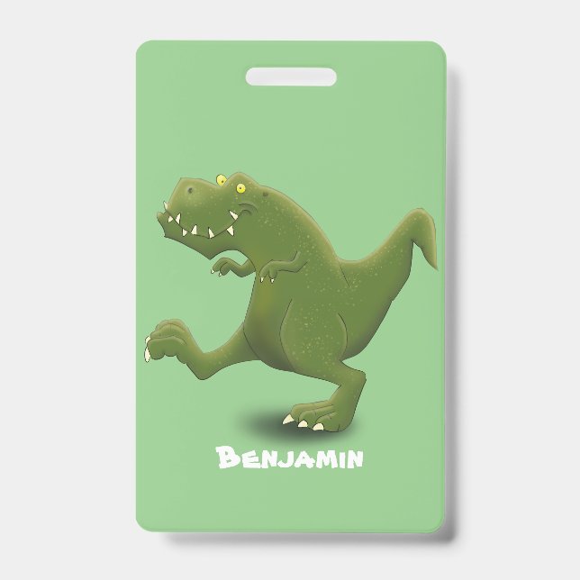 Funny T rex dinosaur cartoon humor Badge (Front)