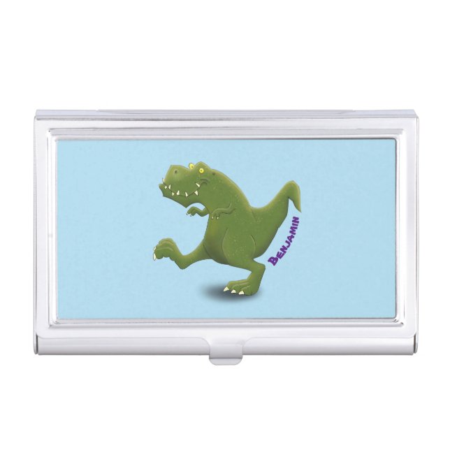 Funny T rex dinosaur cartoon humor Business Card Case (Front)