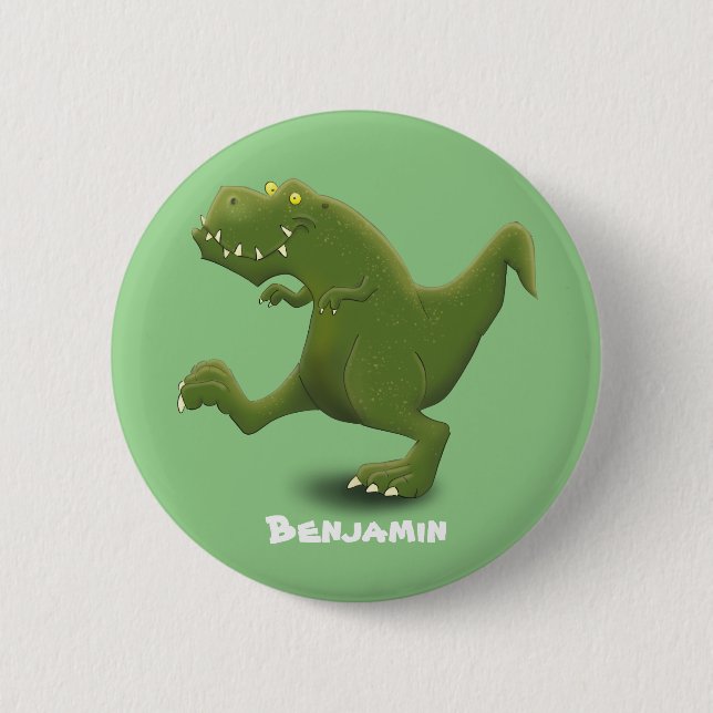 Funny T rex dinosaur cartoon humor Button (Front)