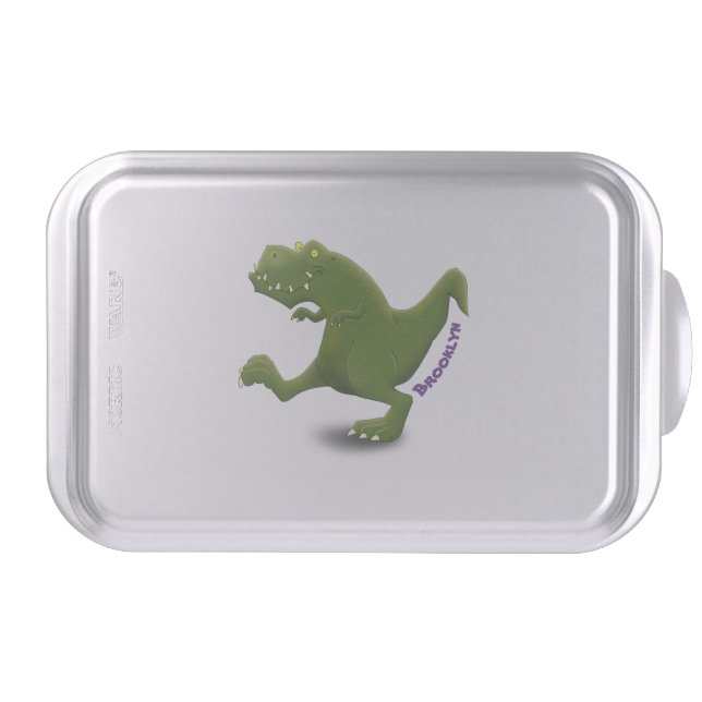Funny T rex dinosaur cartoon humor Cake Pan (Front)