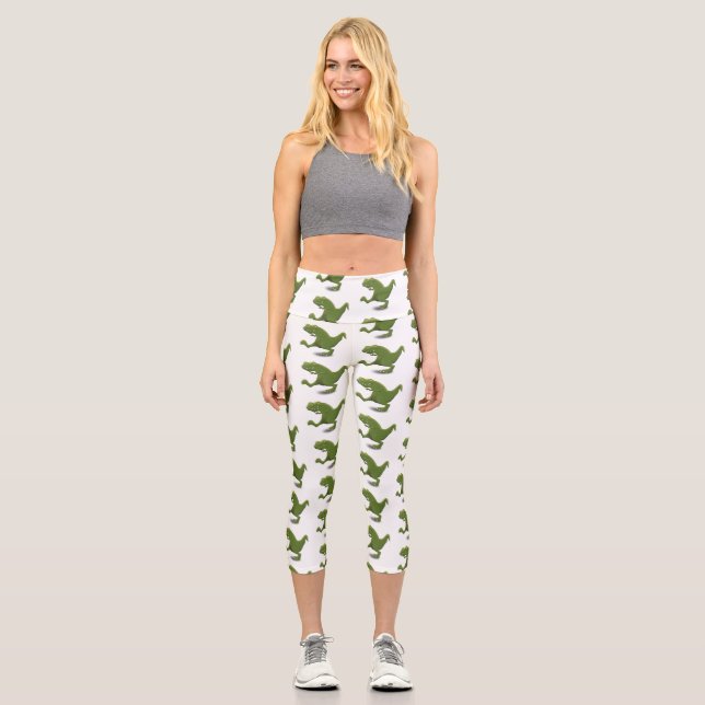Funny T rex dinosaur cartoon humor Capri Leggings (Front)
