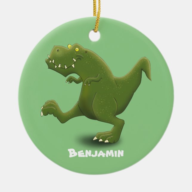Funny T rex dinosaur cartoon humor Ceramic Ornament (Front)