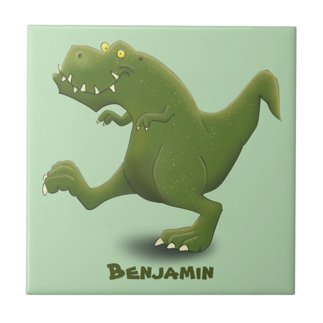 Funny T rex dinosaur cartoon humor Ceramic Tile (Front)