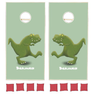 Funny T rex dinosaur cartoon humor Cornhole Set