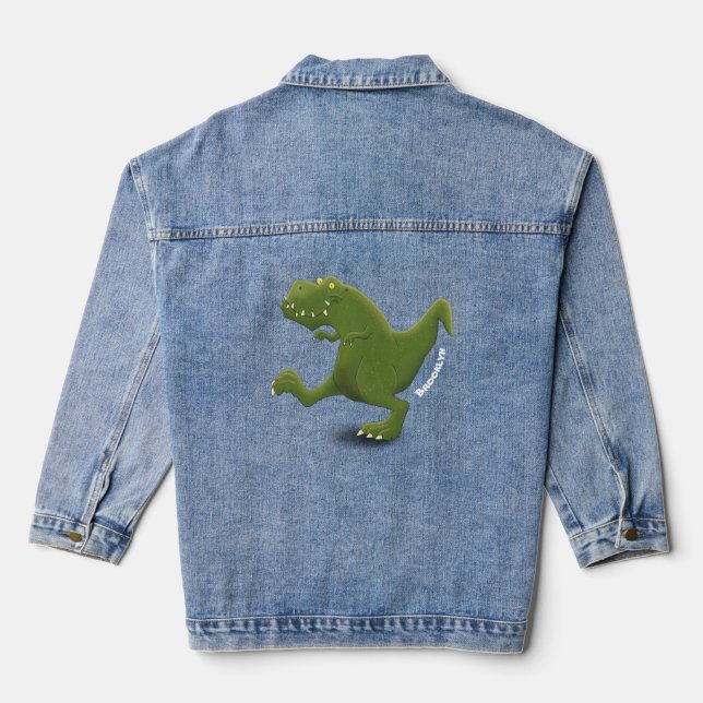 Funny T rex dinosaur cartoon humor Denim Jacket (Back)