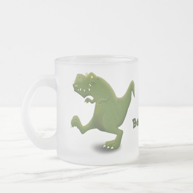Funny T rex dinosaur cartoon humor Frosted Glass Coffee Mug (Left)