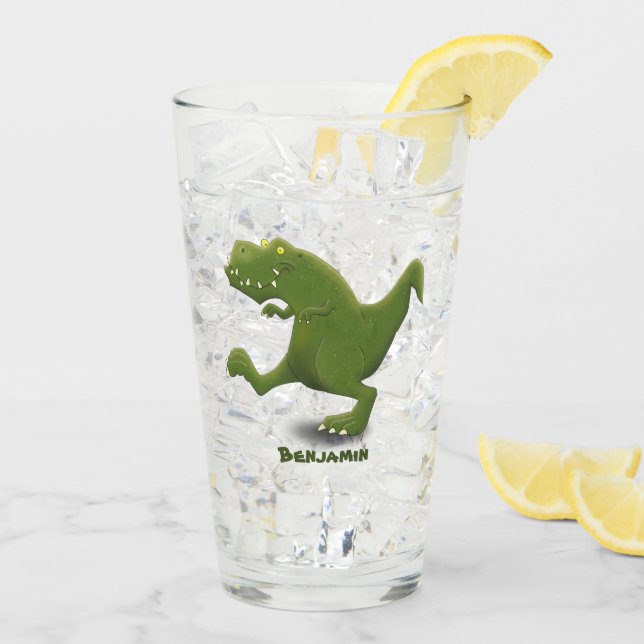 Funny T rex dinosaur cartoon humor Glass (Back Ice)