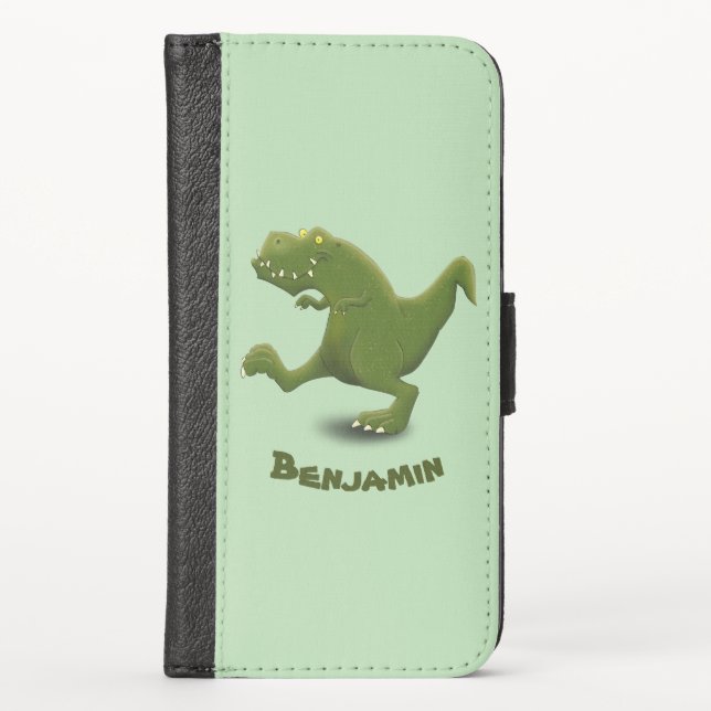 Funny T rex dinosaur cartoon humor iPhone Wallet Case (Front)