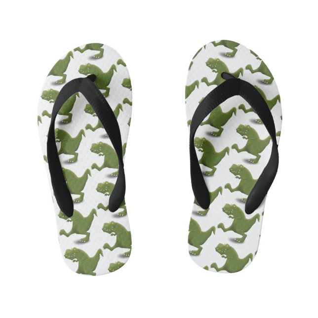 Funny T rex dinosaur cartoon humor Kid's Flip Flops (Footbed)