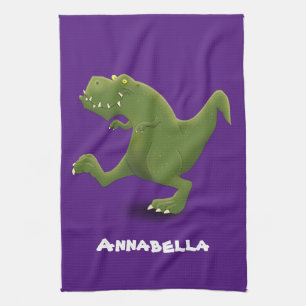 Funny T rex dinosaur cartoon humor Kitchen Towel