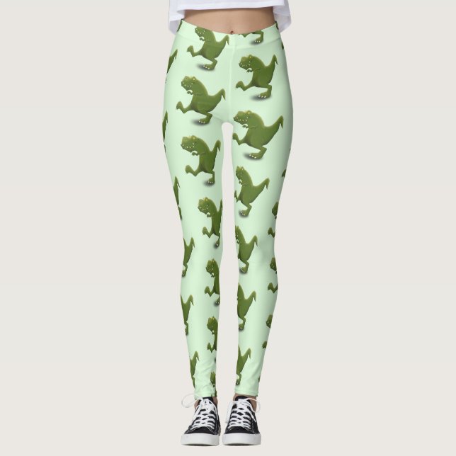 Funny T rex dinosaur cartoon humor Leggings (Front)