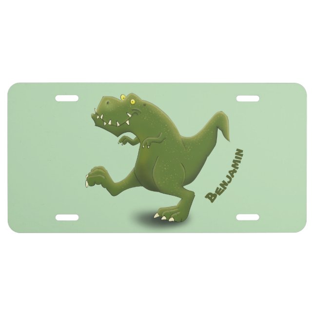 Funny T rex dinosaur cartoon humor  License Plate (Front)