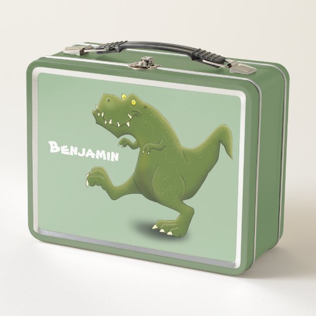 Funny T rex dinosaur cartoon humor Metal Lunch Box (Front)
