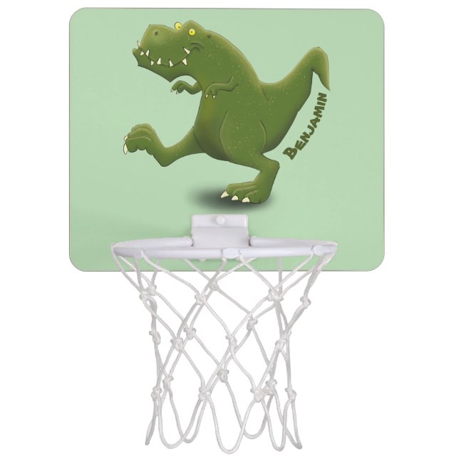 Funny T rex dinosaur cartoon humor Mini Basketball Hoop (Front)