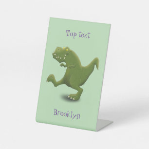 Funny T rex dinosaur cartoon humor Pedestal Sign