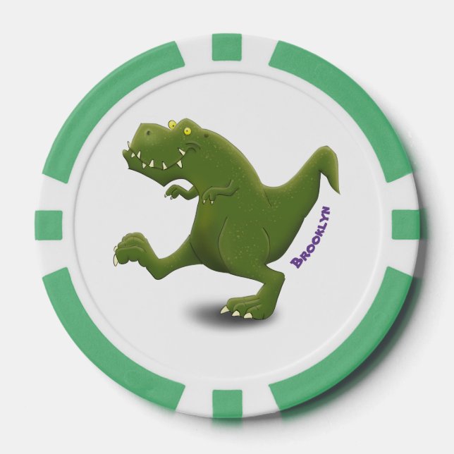 Funny T rex dinosaur cartoon humor Poker Chips (Front)