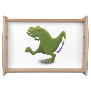 Funny T rex dinosaur cartoon humor Serving Tray