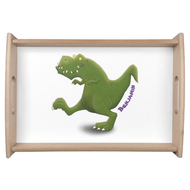 Funny T rex dinosaur cartoon humor Serving Tray (Front)