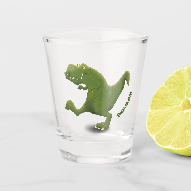 Funny T rex dinosaur cartoon humor  Shot Glass (Front)