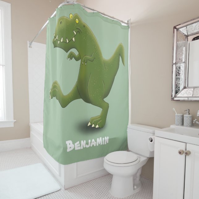 Funny T rex dinosaur cartoon humor Shower Curtain (In Situ)