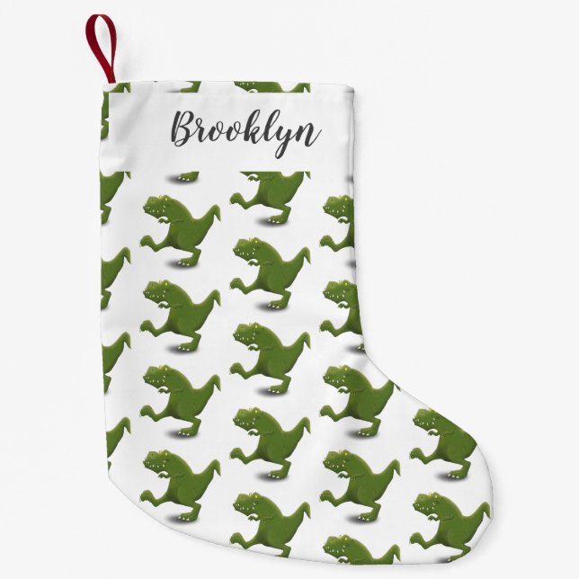 Funny T rex dinosaur cartoon humor Small Christmas Stocking (Front)