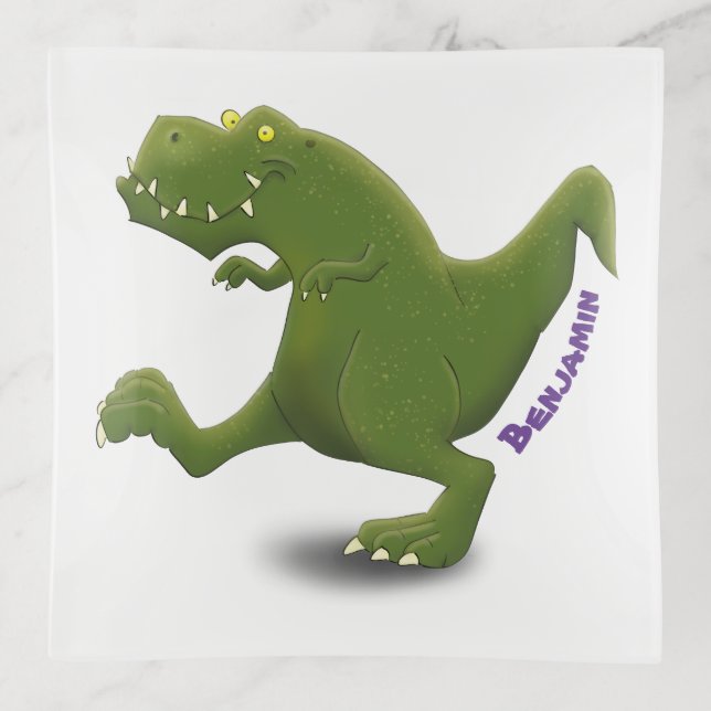 Funny T rex dinosaur cartoon humor Trinket Tray (Front)